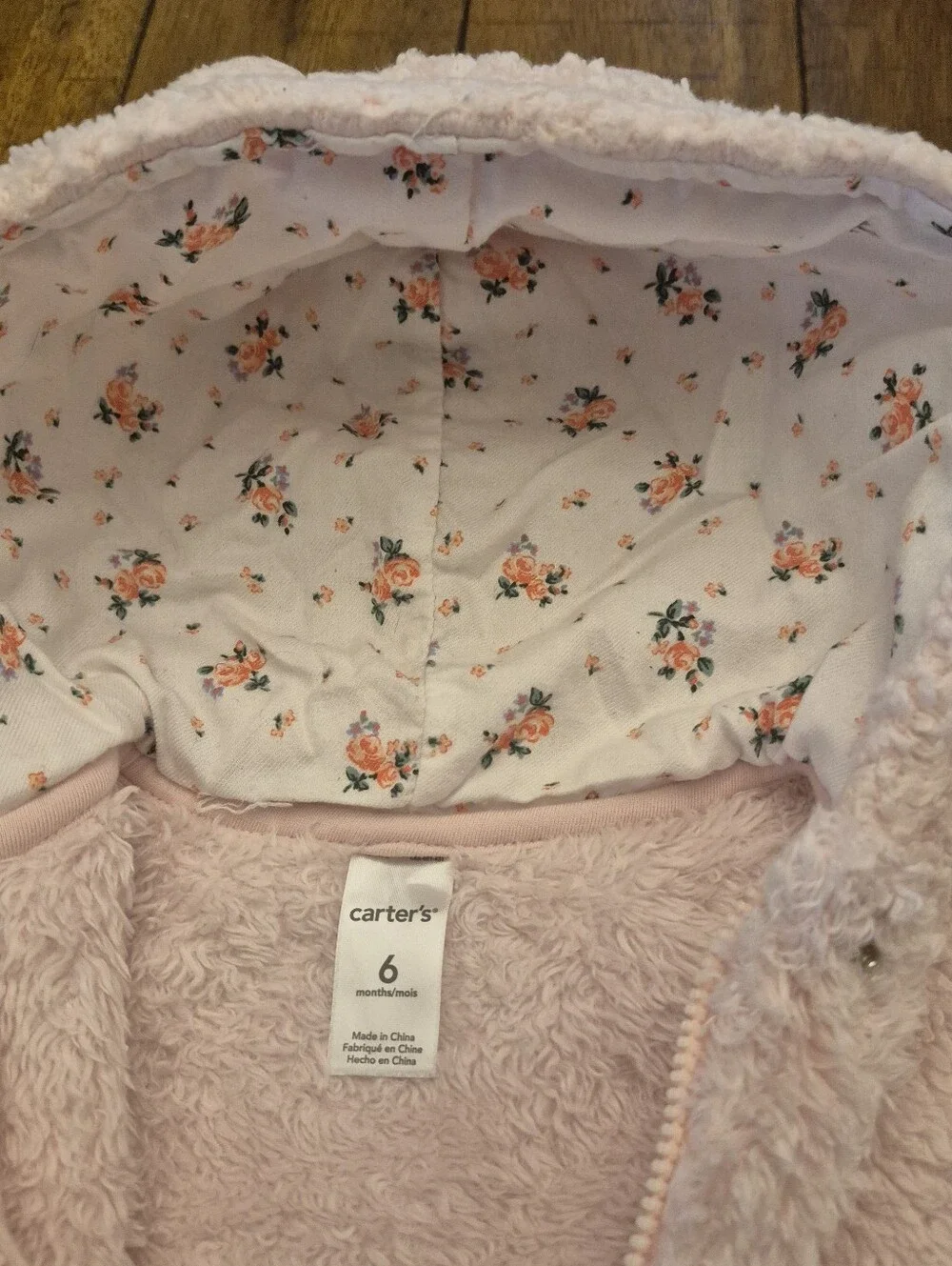 Carter's Pink Fuzzy Hooded Baby Bunting Suit One-Piece 6 Month